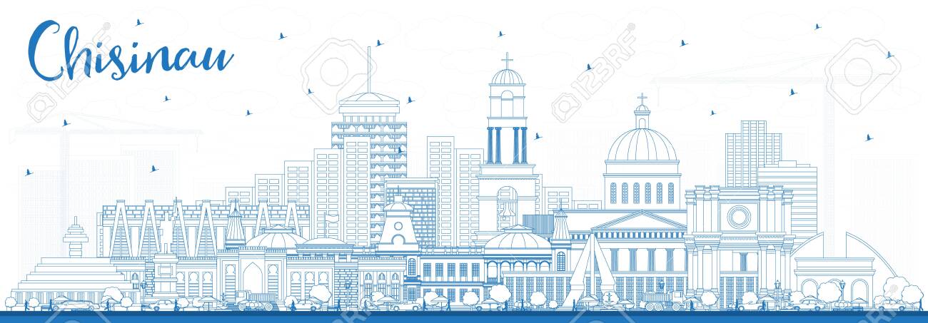 Outline Chisinau Moldova City Skyline with Blue Buildings. Vector Illustration. Business Travel and Tourism Concept with Historic Architecture. Chisinau Cityscape with Landmarks. - 140325022 Outline Chisinau Moldova City Skyline with Blue Buildings. Vector Illustration. Business Travel and Tourism Concept with Historic Architecture. Chisinau Cityscape with Landmarks. - 140325022