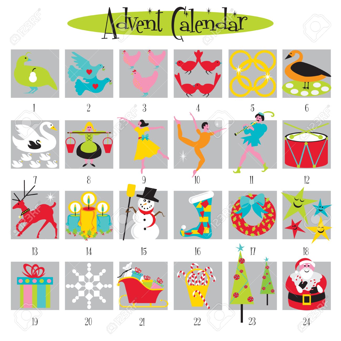 Fun Advent Calendar With Cute Christmas Images Royalty Free SVG, Cliparts,  Vectors, and Stock Illustration. Image 8011588.