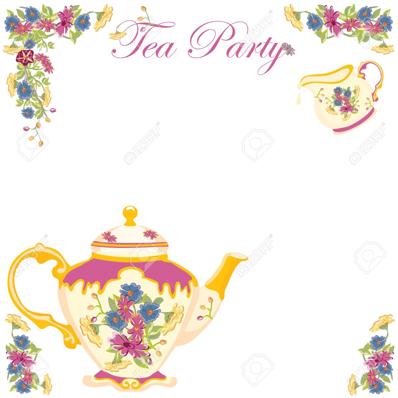 victorian tea pot tea party invitation royalty free cliparts