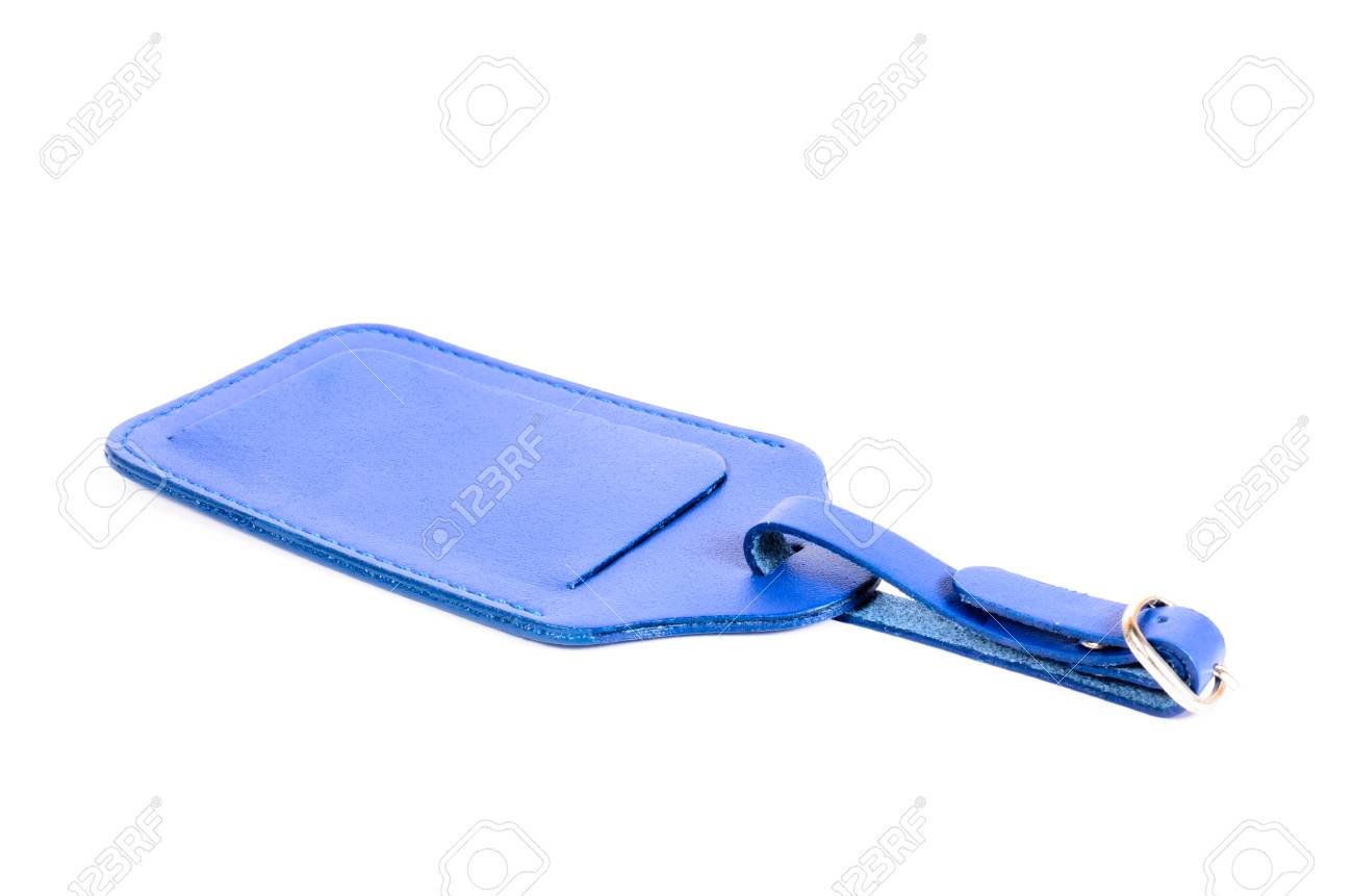 blue leather luggage tag