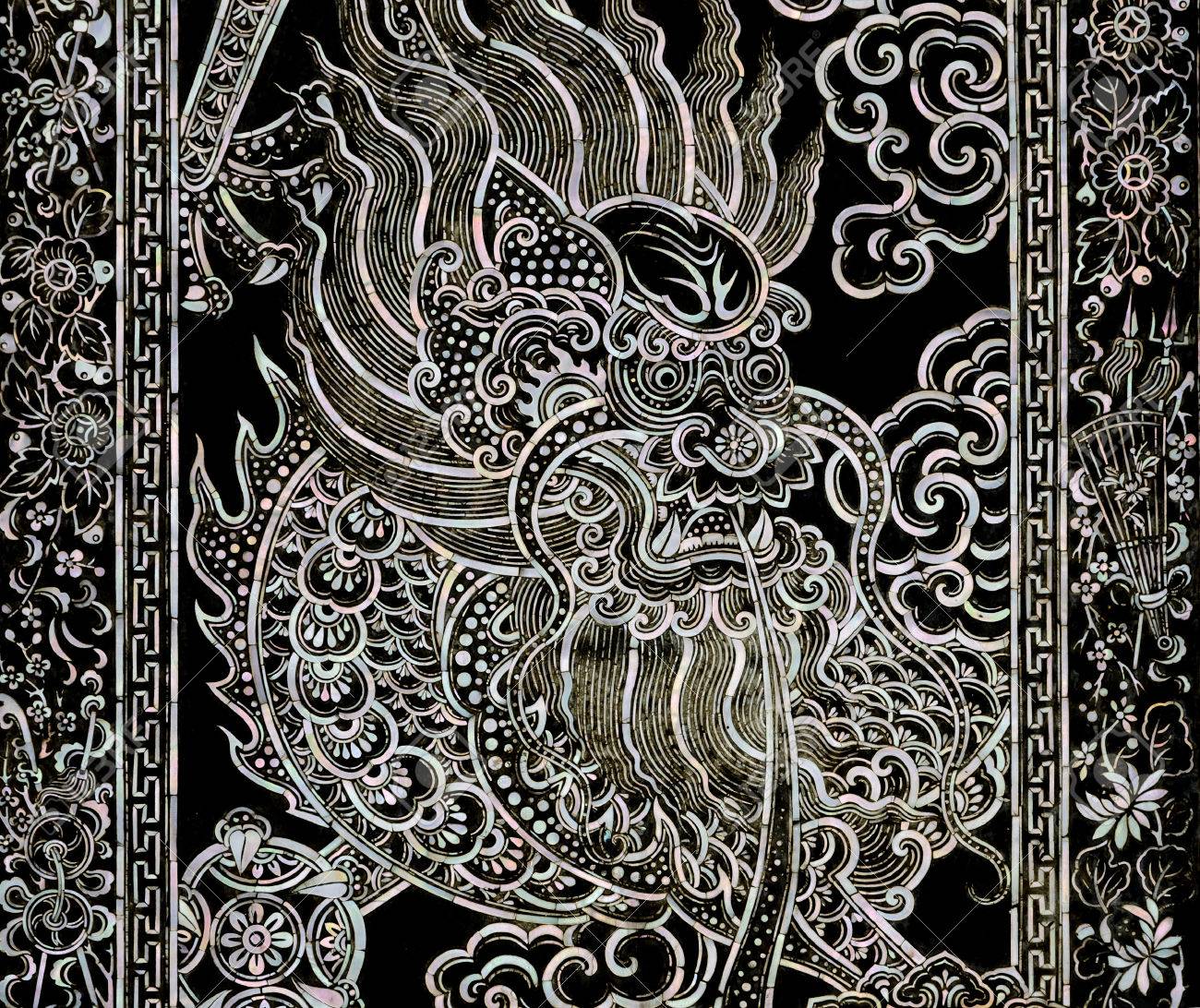 ancient chinese dragon art with mother of pearl inlay on temple