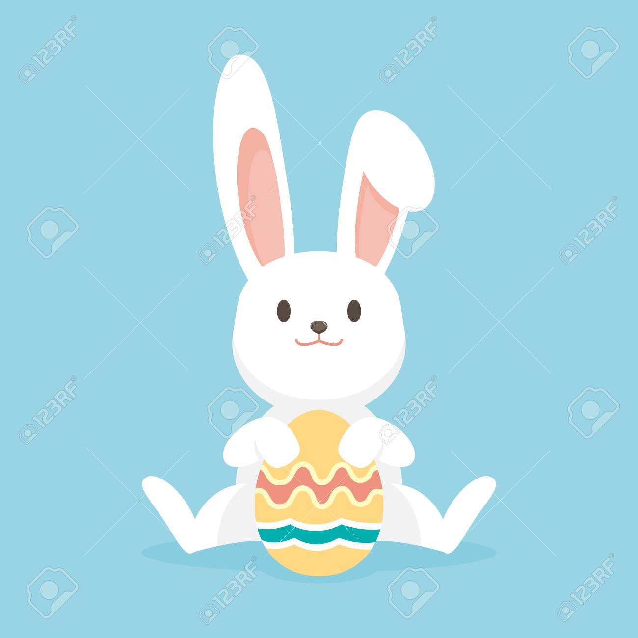 Cute Rabbit With Easter Eggs, Happy Easter Bunny, Vector ...