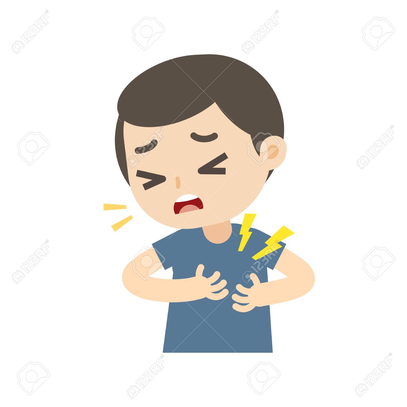 Man Having A Heart Attack With Chest Pain Cartoon, Vector Illustration.  Клипарты, SVG, векторы, и Набор Иллюстраций Без Оплаты Отчислений. Image  126793026