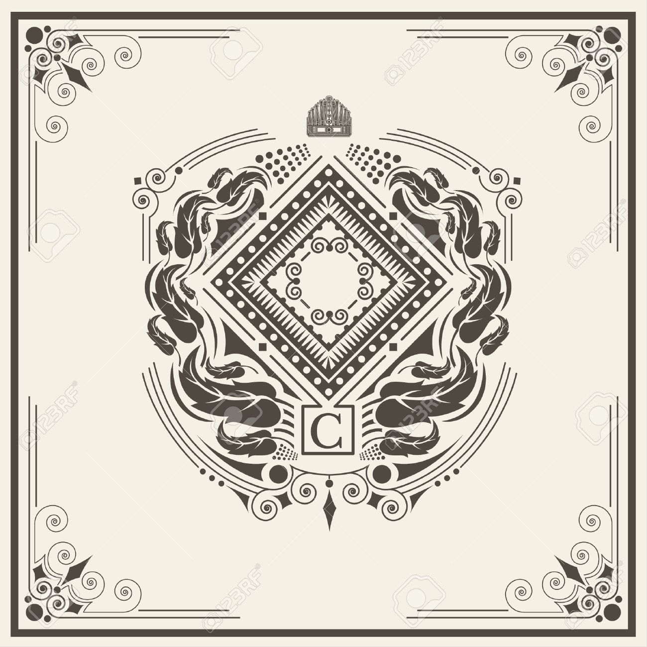 shield with floral wreath monogram template for letter c elegant