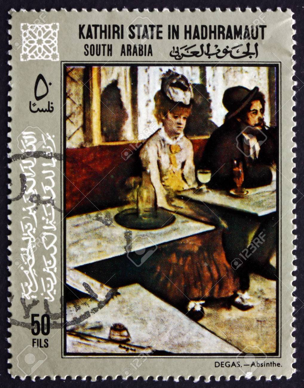 1968 年頃 Seiyun のハドラマウトの南イエメン Kathiri 状態 ハドラマウトの Seiyun の南イエメン Kathiri 状態で印刷された切手は 1968年年頃ドガの絵画を示しています の写真素材 画像素材 Image