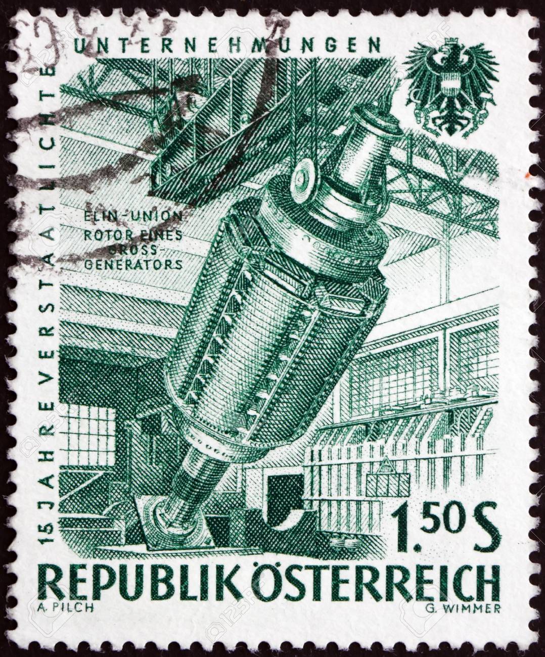 austria circa 1961 a stamp printed in austria shows generator stamp generator