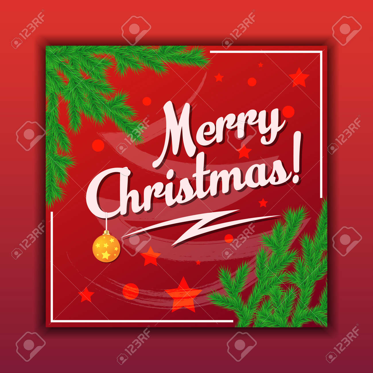 Colorful Christmas greeting card with pine brunches - 158366477 Colorful Christmas greeting card with pine brunches - 158366477