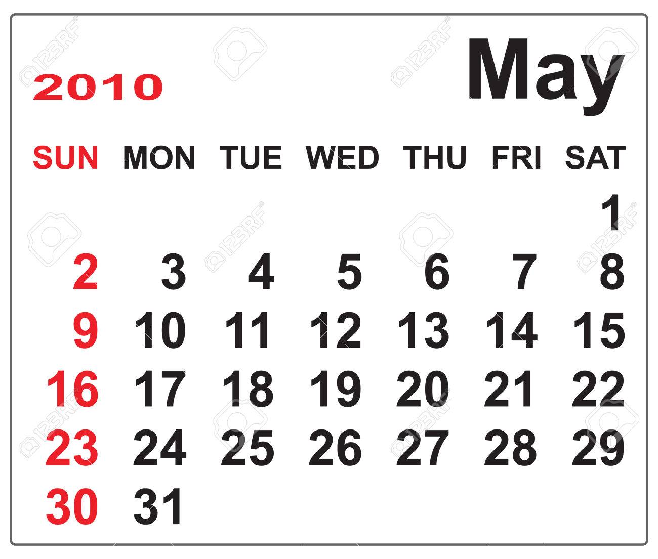 10 年 5 月のカレンダーのテンプレートです 週は日曜日から始まります ベクトル イラスト のイラスト素材 ベクタ Image