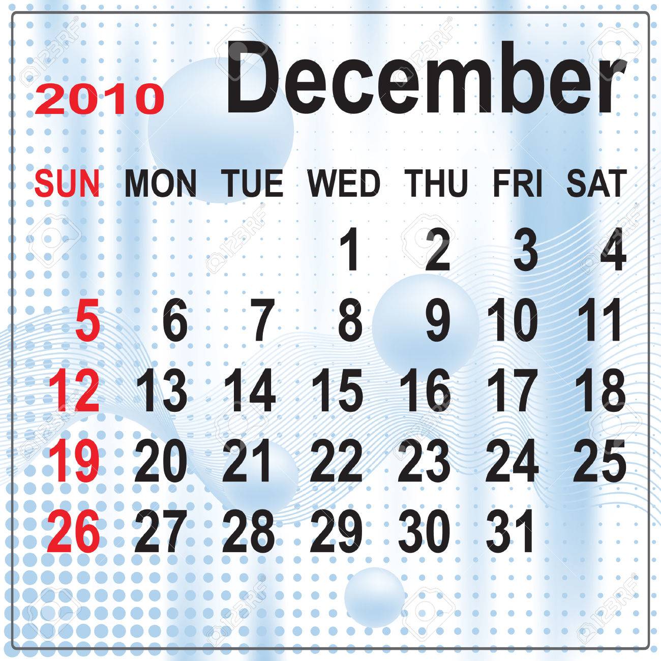 Calendar Of December 2010 On Abstract Background. Week Calendar Of December 2010 On Abstract Background. Week