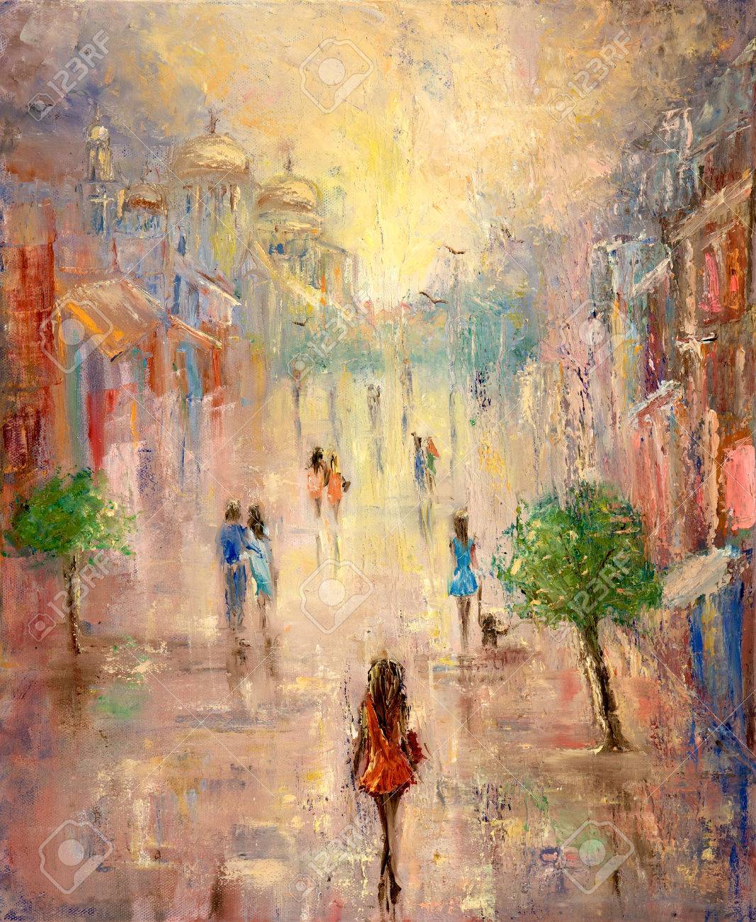 Abstract Painting Of People Having A Walk On City Street On Canvas.Modern  Impressionism, Modernism,marinism Stock Photo, Picture and Royalty Free  Image. Image 68692667., image size:1067x1300