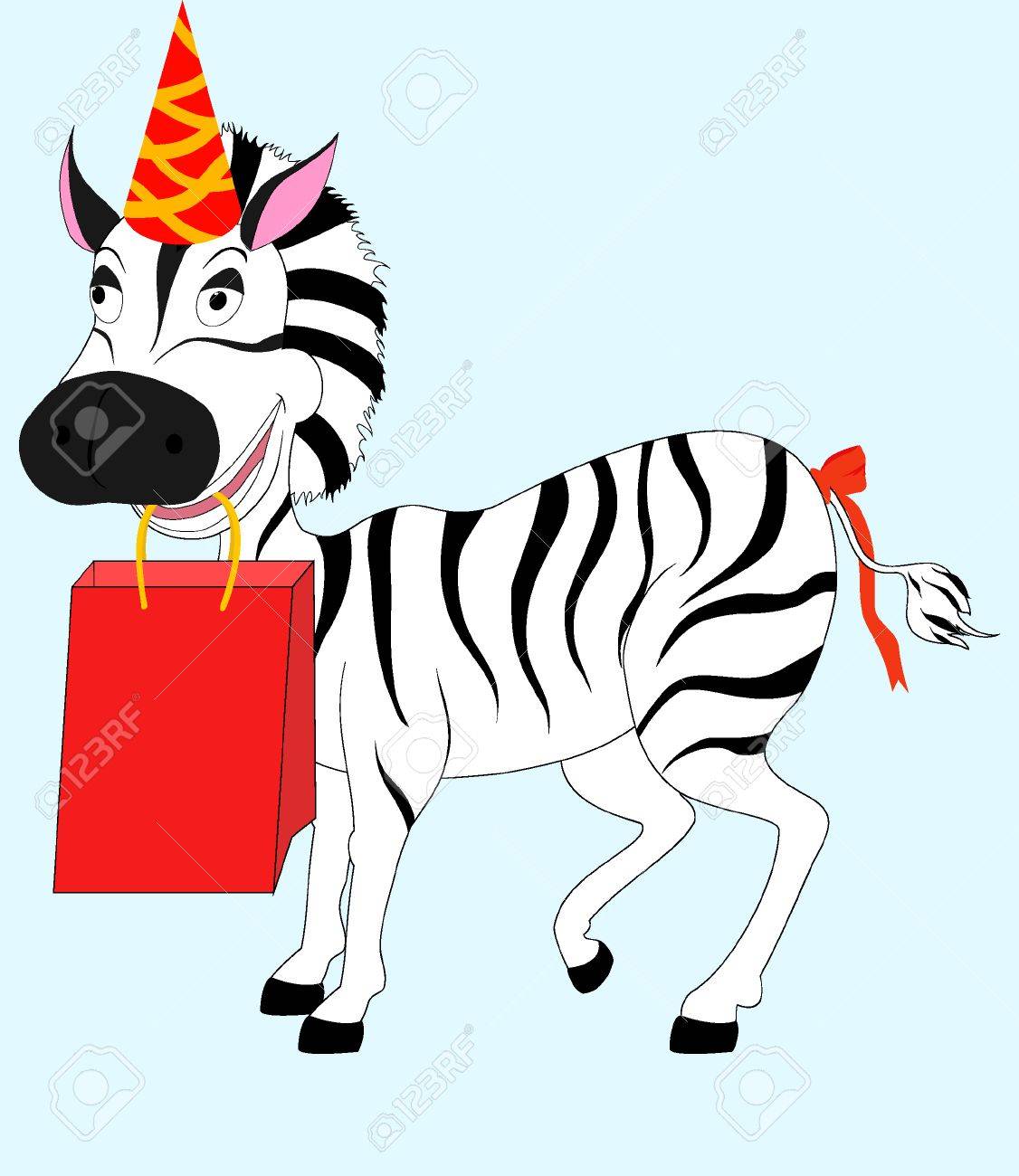 Cartoon Smiling Zebra With Happy Birthday Gift Royalty Free
