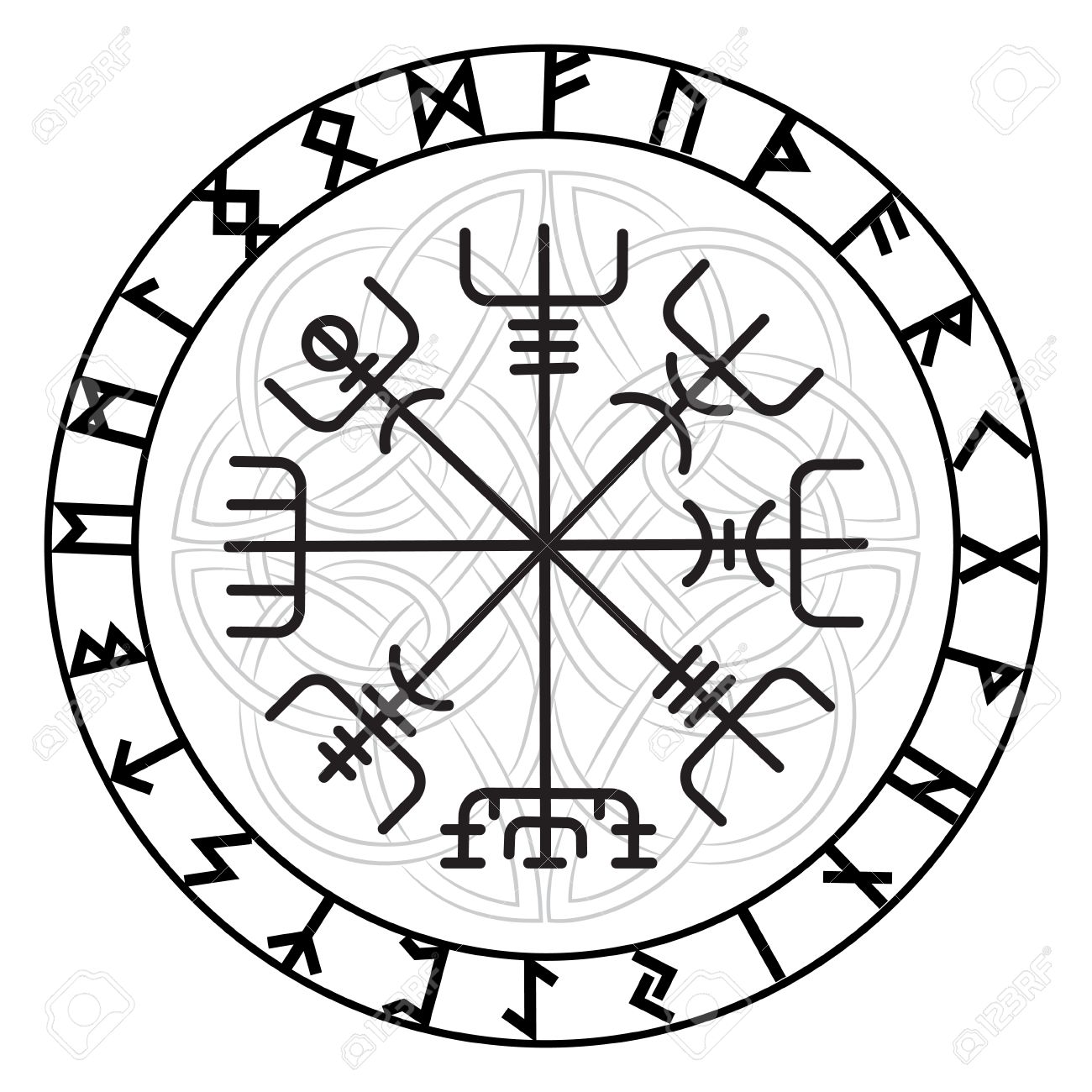 Vegvisir、白地では、分離された北欧のルーン文字が古代アイスランドの Vegvisir、白地では、分離された北欧のルーン文字が古代アイスランドの
