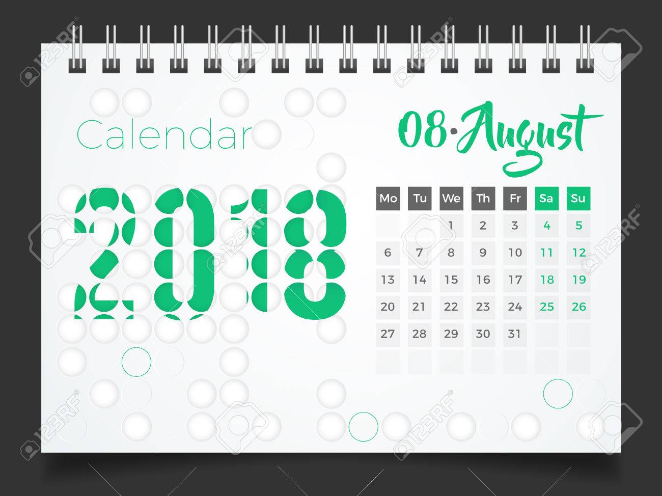 18 年 8 月 卓上カレンダー 18 のイラスト素材 ベクタ Image