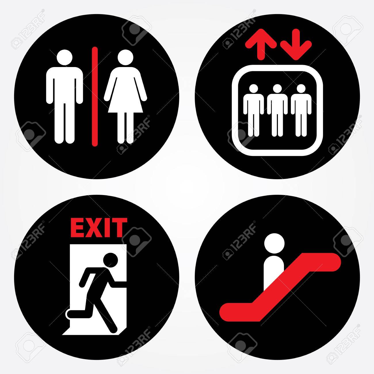 toilet sign escalator sign elevator sign emergency exit door