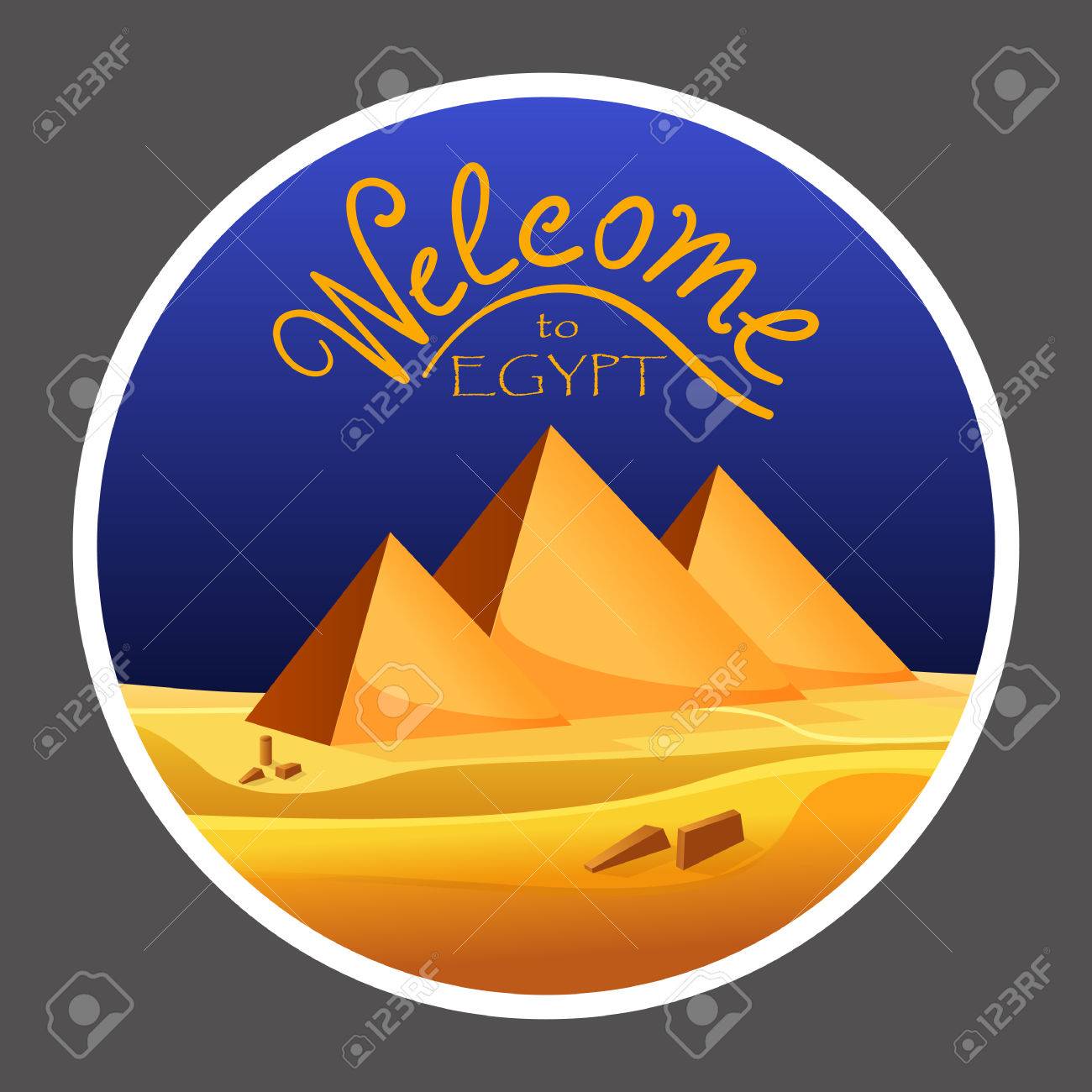 Cartoon Welcome To Egypt Concept Logo On Grey Background