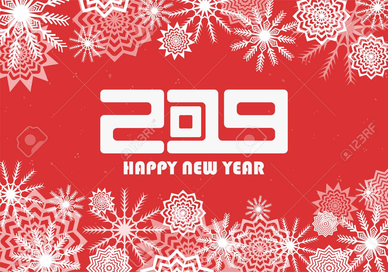 Red And White New Year 2019 Modern Concept Falling Snow