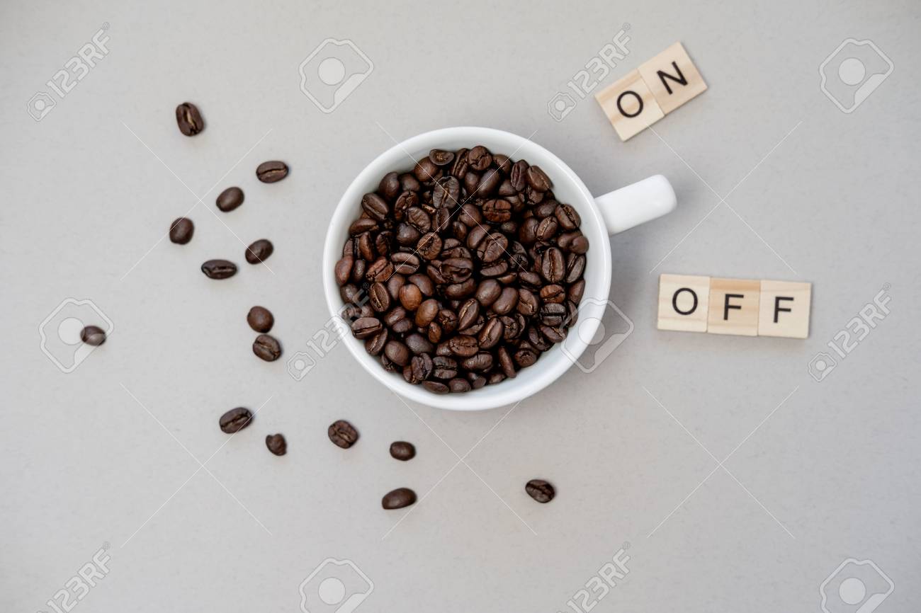 cup of coffee switching on grey background top view flat lay stock photo picture and royalty free image image 94718793 cup of coffee switching on grey background top view flat lay