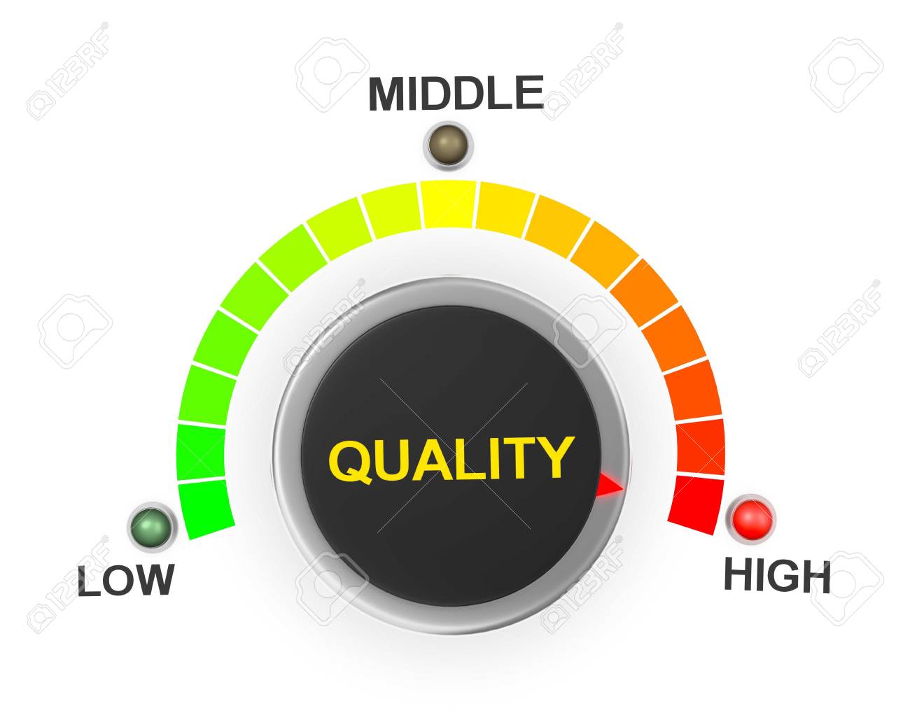 品質ボタンの位置 高い位置 3 D レンダリングの品質のイラストのコンセプト イメージ の写真素材 画像素材 Image