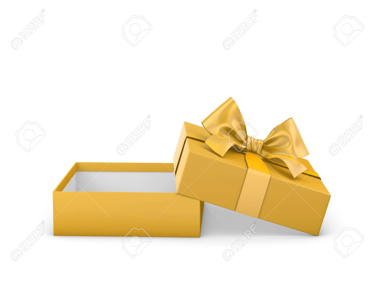 Caixa De Presente Para Feliz Natal E Dia De Ano Novo Feliz Abra A Caixa De Laco De Fita De Presente Amarela Fundo Branco 3d Rendering Fotos Retratos Imagenes Y Fotografia De