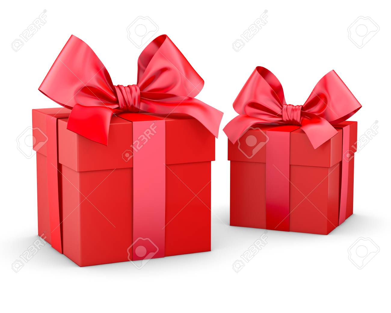クリスマス お正月のギフト ボックス 2 赤いギフト ボックス ホワイト バック グラウンド 3d レンダリング の写真素材 画像素材 Image