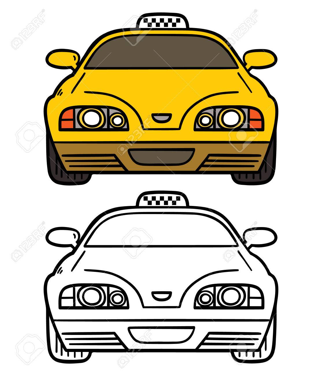 Yellow Cab Vector Illustration Coloring Page Of Cartoon Taxi