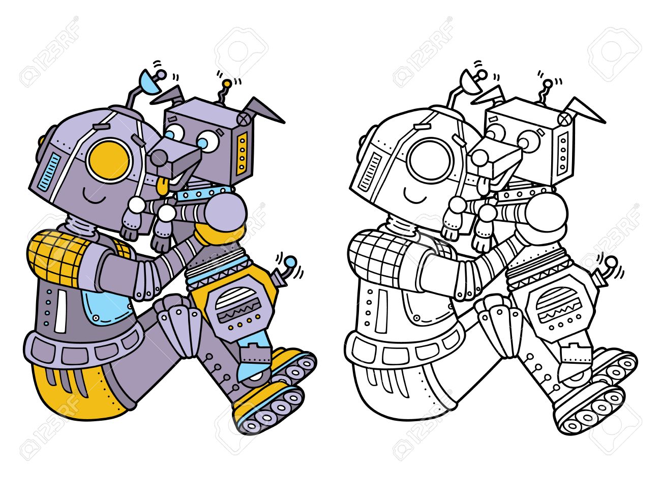 Lustige Roboter Vektor Illustration Malvorlagen Glucklich Cartoon Roboter Fur Kinder Farbung Und Schrott Buch Lizenzfrei Nutzbare Vektorgrafiken Clip Arts Illustrationen Image 51294847
