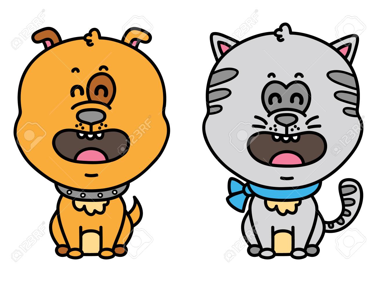 Mignon Chien Et Chat Illustration Vectorielle De Personnage De Dessin Animé Mignon Chien Et Chat Pour Les Enfants Et Scrapbook