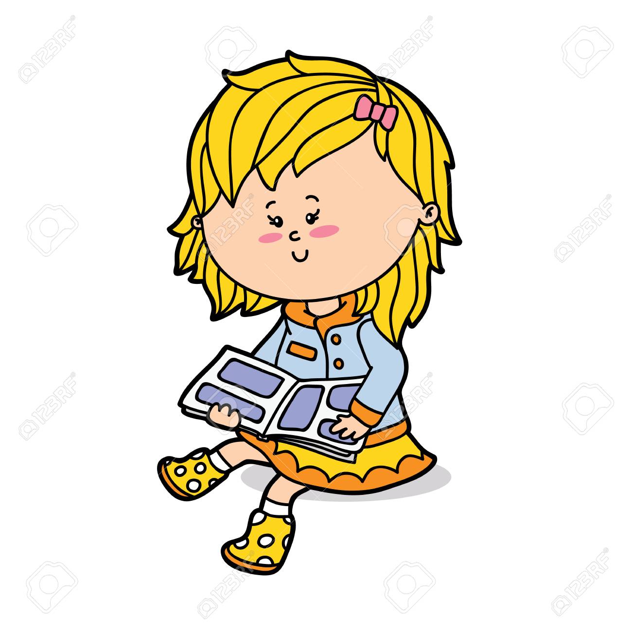 ベクトル子供およびスクラップのため女の子のかわいい漫画のキャラクターのイラスト本のイラスト素材 ベクタ Image