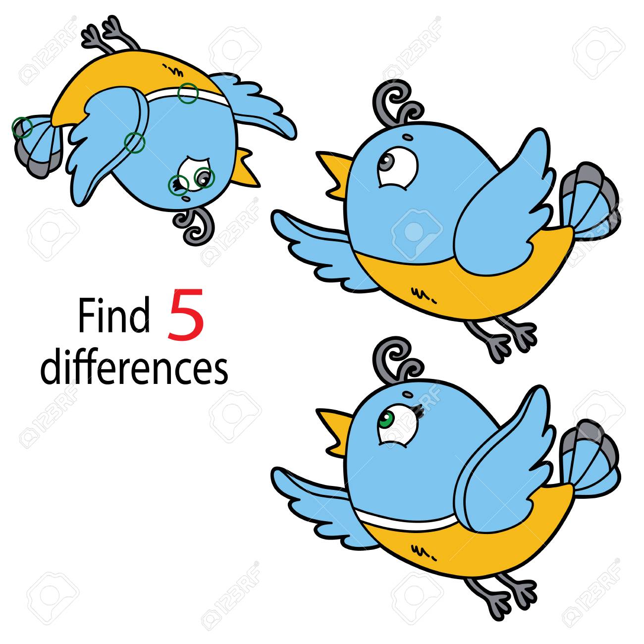 illustration of kids puzzle educational game find 5 differences cartoon educational