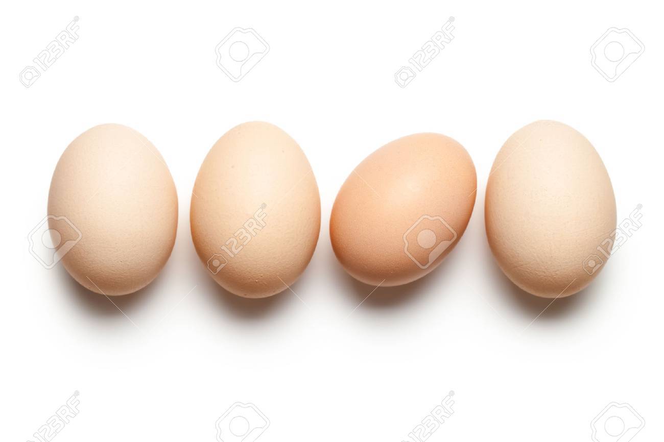 Chicken eggs on white background. Top view - 31961189 Chicken eggs on white background. Top view - 31961189