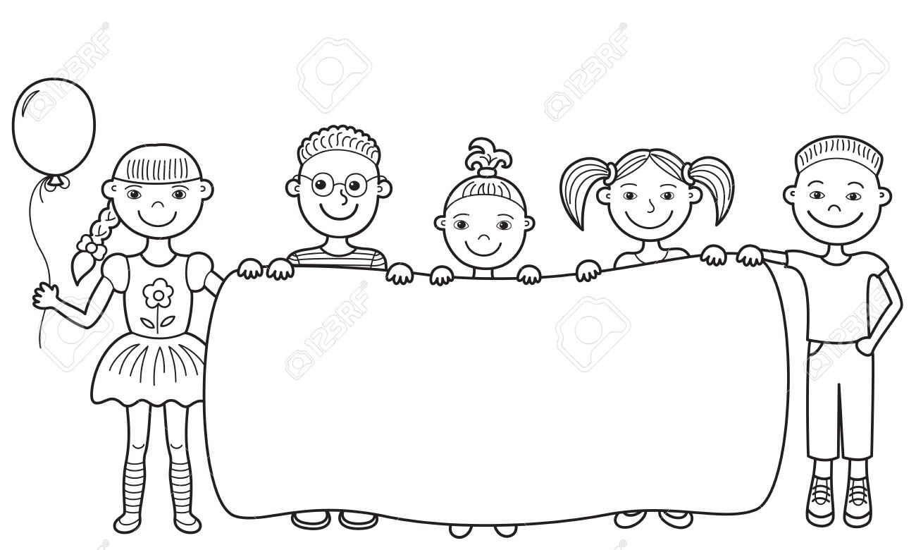 sketch of five smiling kids holding an empty banner in their hands stock vector 15256334 - Sketch Images For Kids sketch of five smiling kids holding an empty banner in their hands stock vector 15256334 - Sketch Images For Kids
