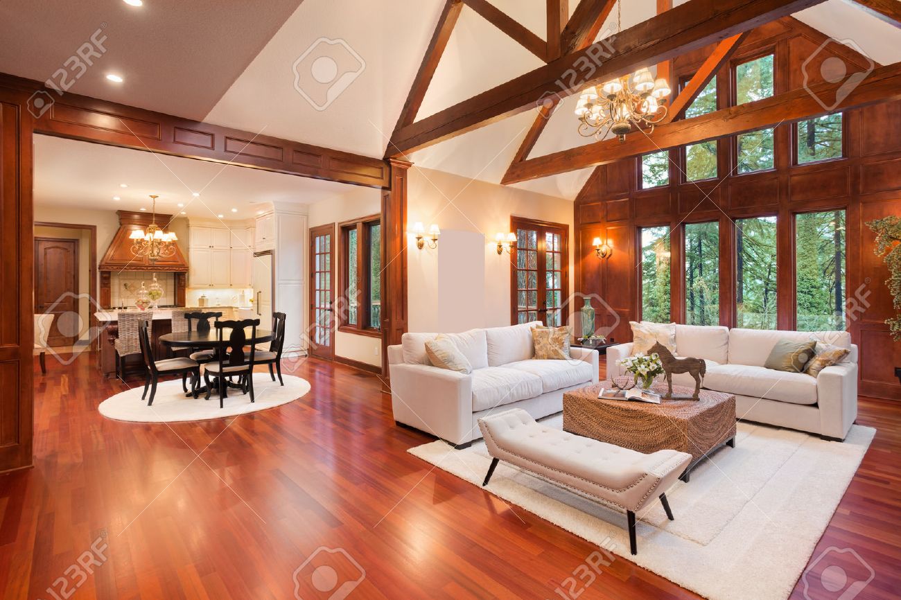 Beautiful And Huge Living Room With Hardwood Floors Tall Vaulted