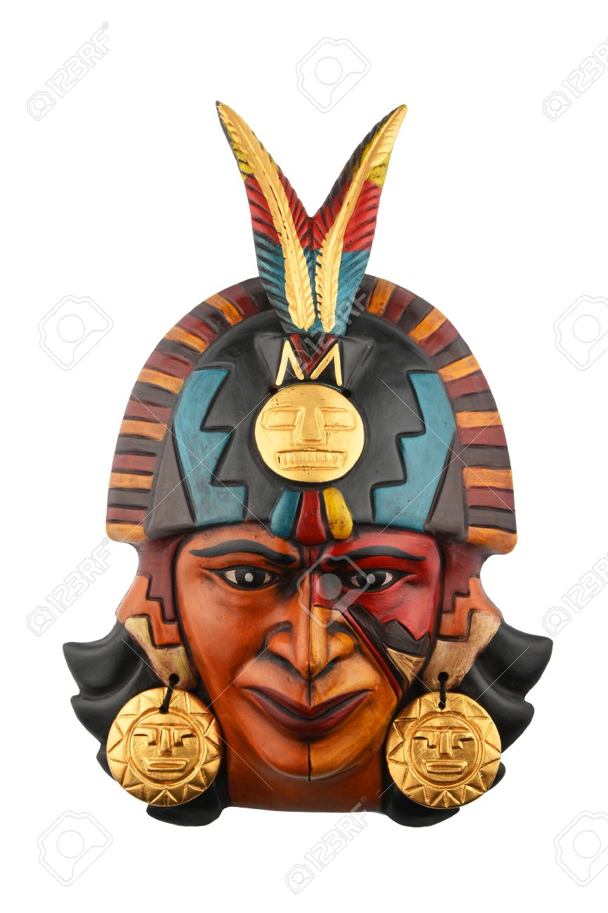 Indian Mayan Azteekse Keramische Geschilderd Masker Met Veren Op Wit Wordt Geisoleerd Royalty Vrije Foto Plaatjes Beelden En Stock Fotografie Image 42388783