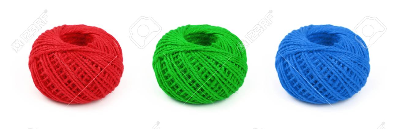 Three Colorful Multicolor Small Round Coil Bobbins Of Natural