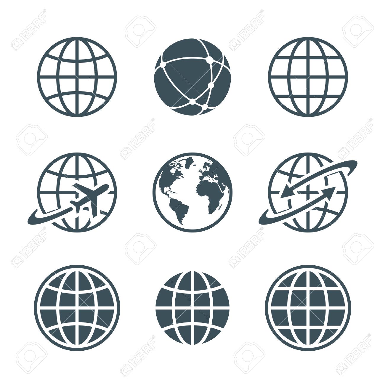 globe, earth, world icons set isolated on white background. ball wire, globe and airplane, globe with arrow. vector illustration - 43909637 globe, earth, world icons set isolated on white background. ball wire, globe and airplane, globe with arrow. vector illustration - 43909637