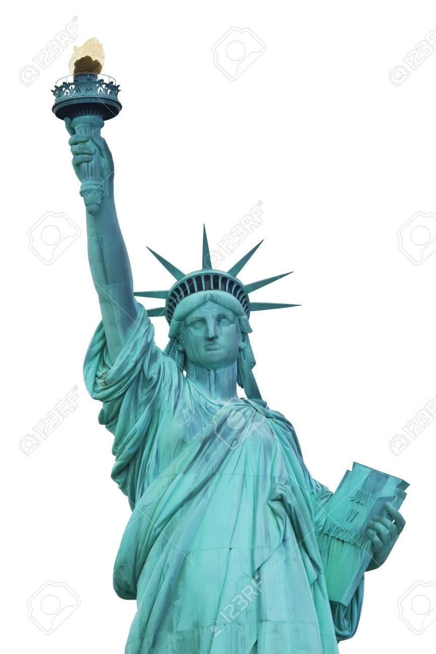 ホワイト バック グラウンドで自由の女神像 正面から見た図 ニューヨーク市 米国 の写真素材 画像素材 Image