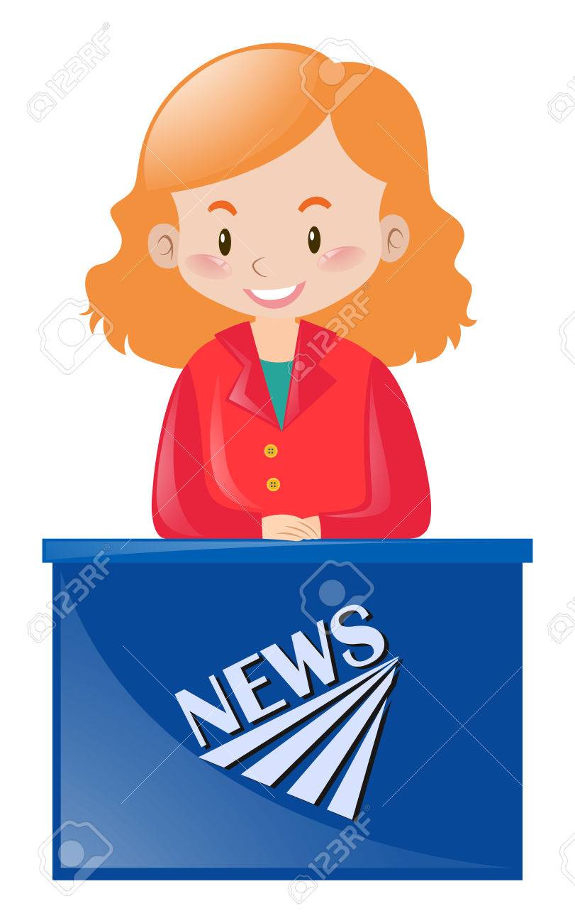 Female News Reporter At Desk Illustration Stock Vector Female News Reporter At Desk Illustration Stock Vector