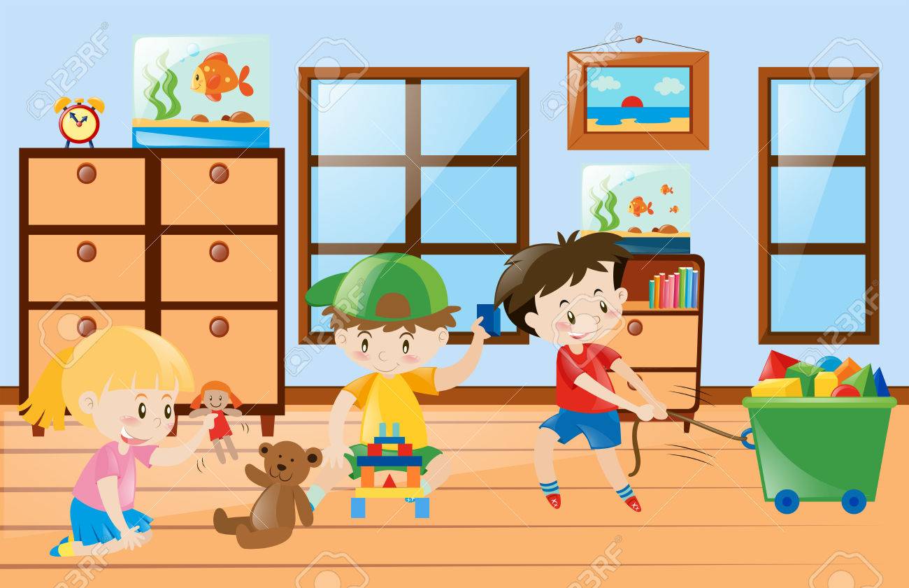 Kids playing with toys cartoon children play Vector Image