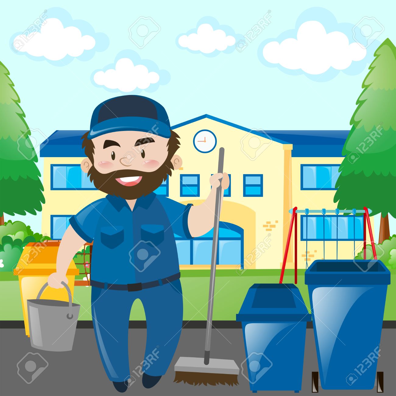 Janitor Cleaning The School Campus Illustration Royalty Free SVG, Cliparts,  Vectors, and Stock Illustration. Image 63491546.