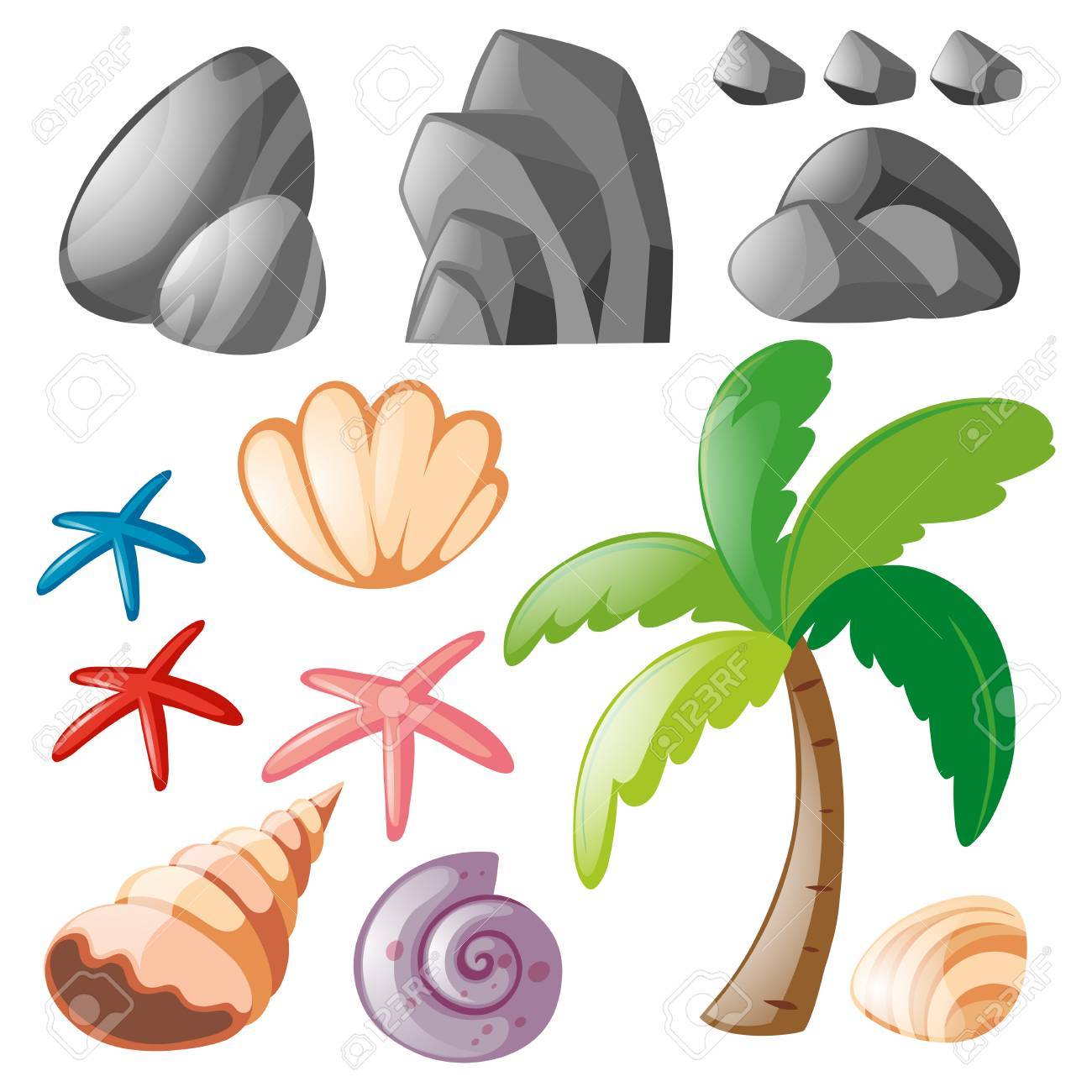 岩や貝殻のイラストのセット のイラスト素材 ベクタ Image 岩や貝殻のイラストのセット のイラスト素材 ベクタ Image