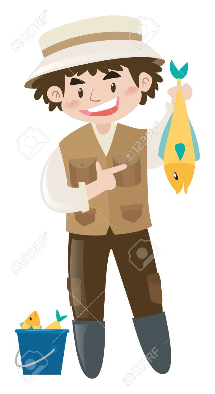 Man Catching Fish Alone Illustration Royalty Free Cliparts Vectors