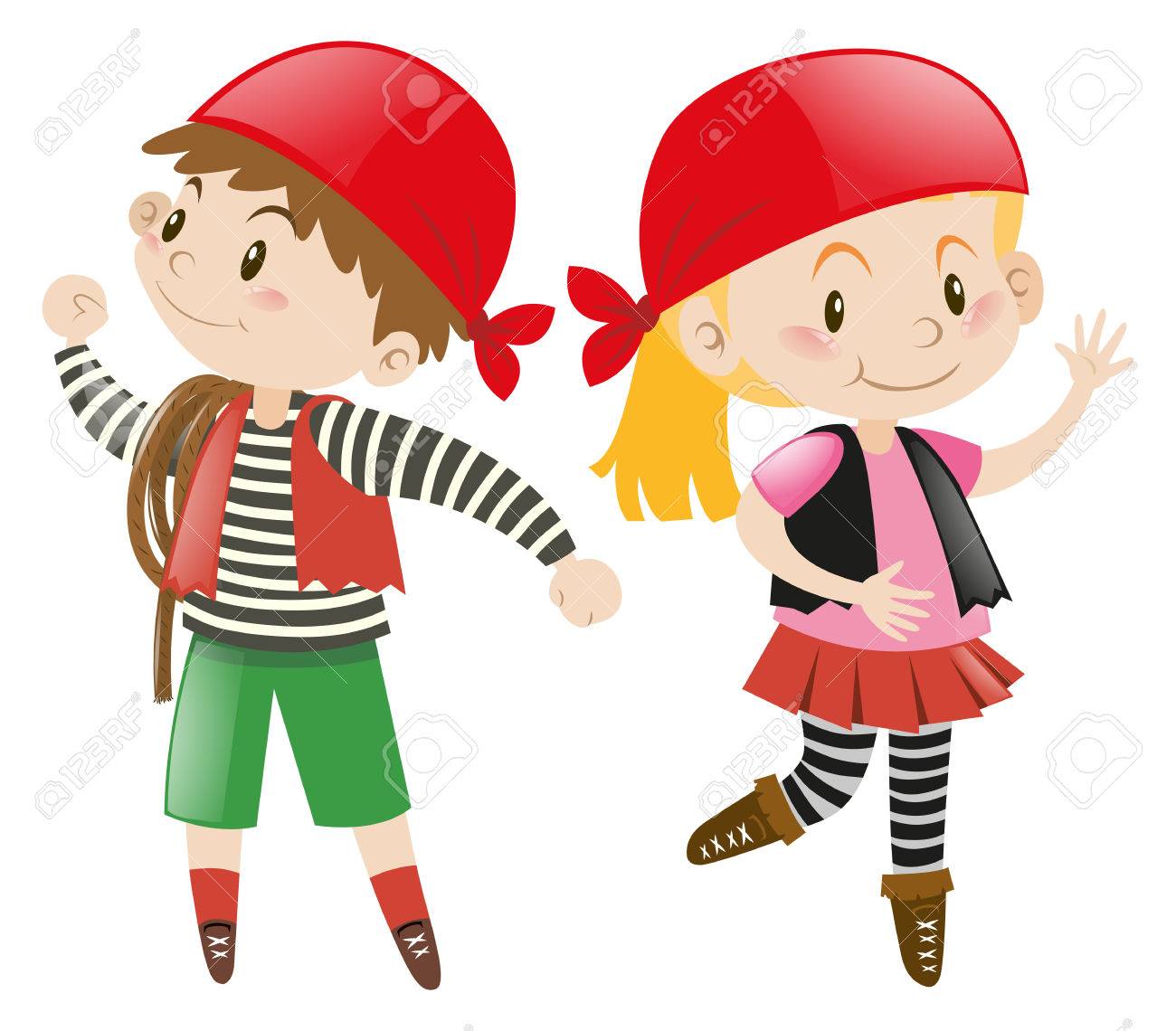 海賊コスチューム イラストで男の子と女の子の服装 のイラスト素材 ベクタ Image