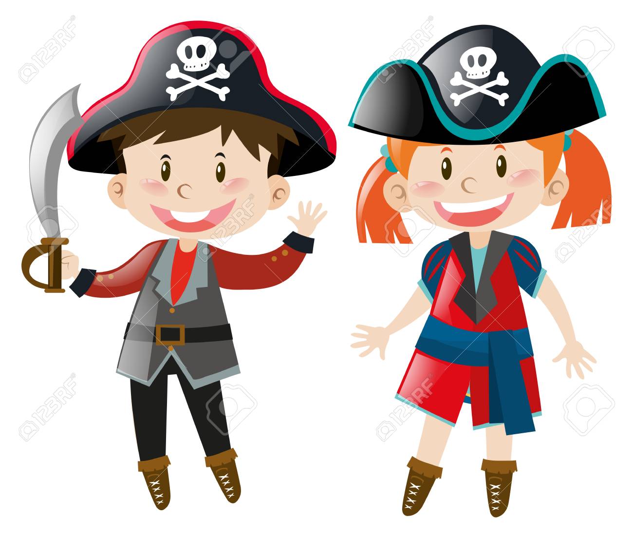 男の子と女の子に海賊の衣装イラスト のイラスト素材 ベクタ Image