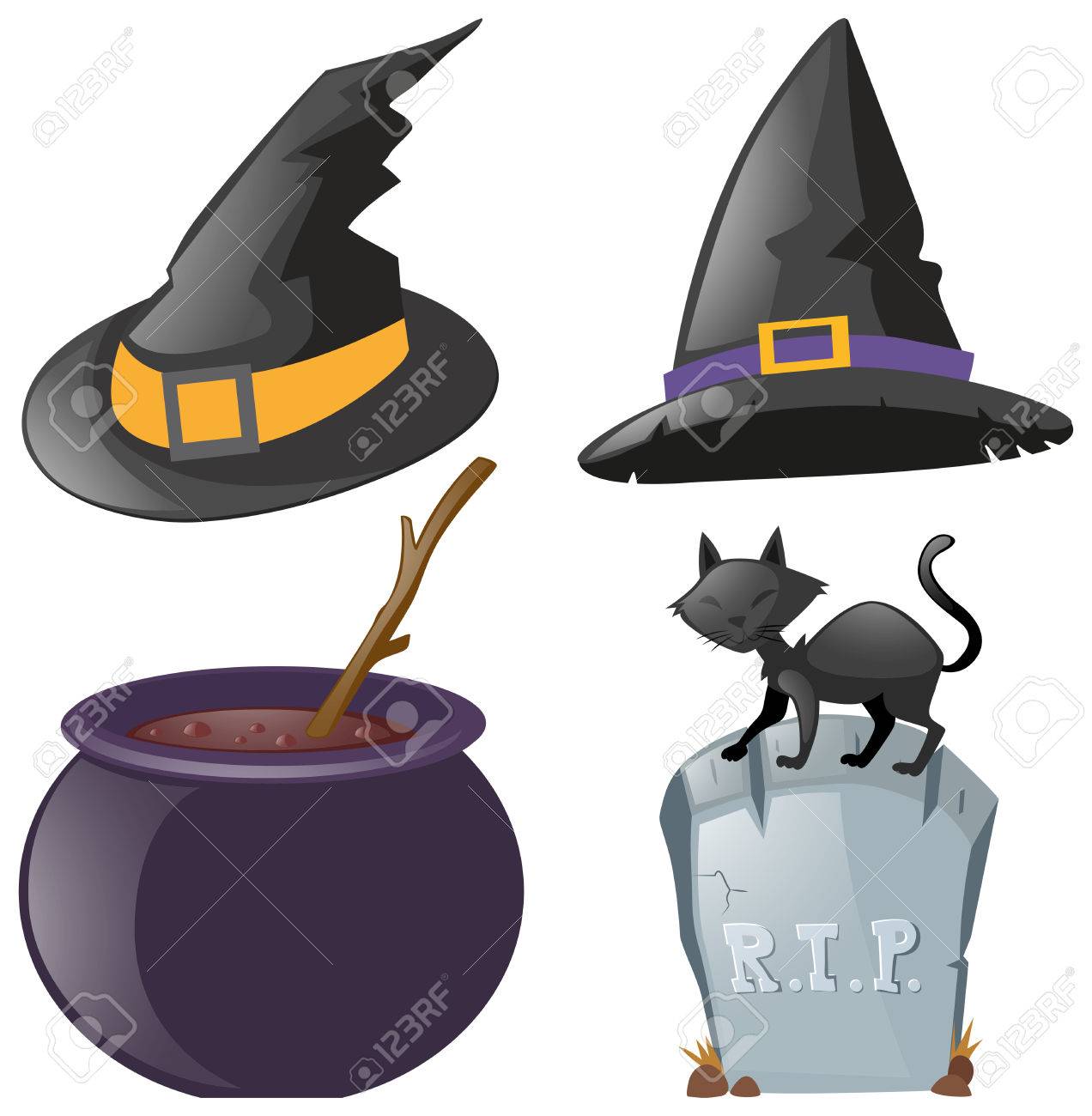 ハロウィンの帽子とポットのイラスト セットのイラスト素材 ベクタ Image