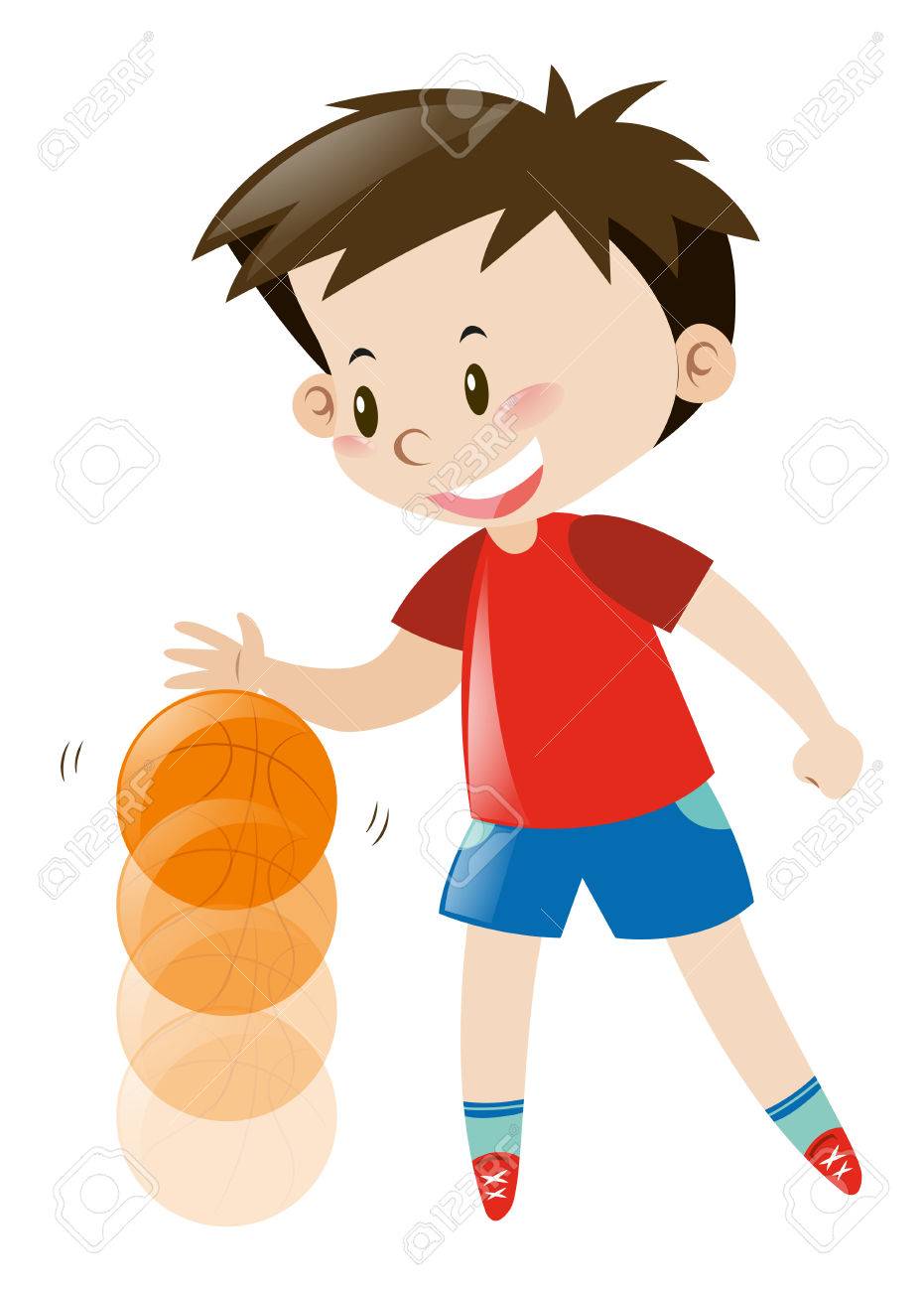バスケット ボール イラストを跳ねる赤いシャツを着た少年のイラスト素材 ベクタ Image