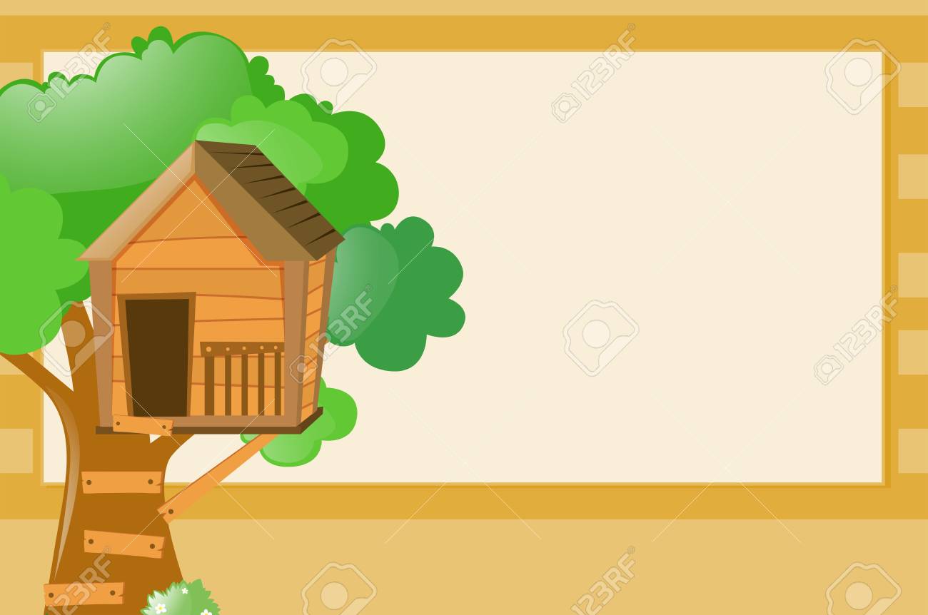 樹上の家の背景イラストと枠線テンプレート のイラスト素材 ベクタ Image 樹上の家の背景イラストと枠線テンプレート のイラスト素材 ベクタ Image