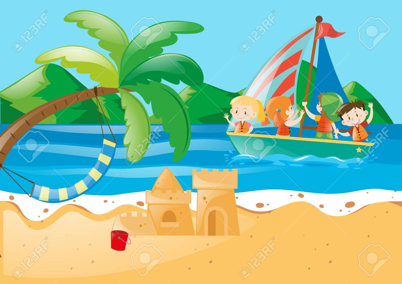 beach scene with kids