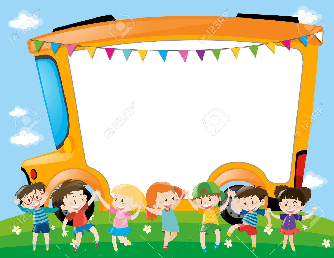 border template with children in the park illustration royalty free