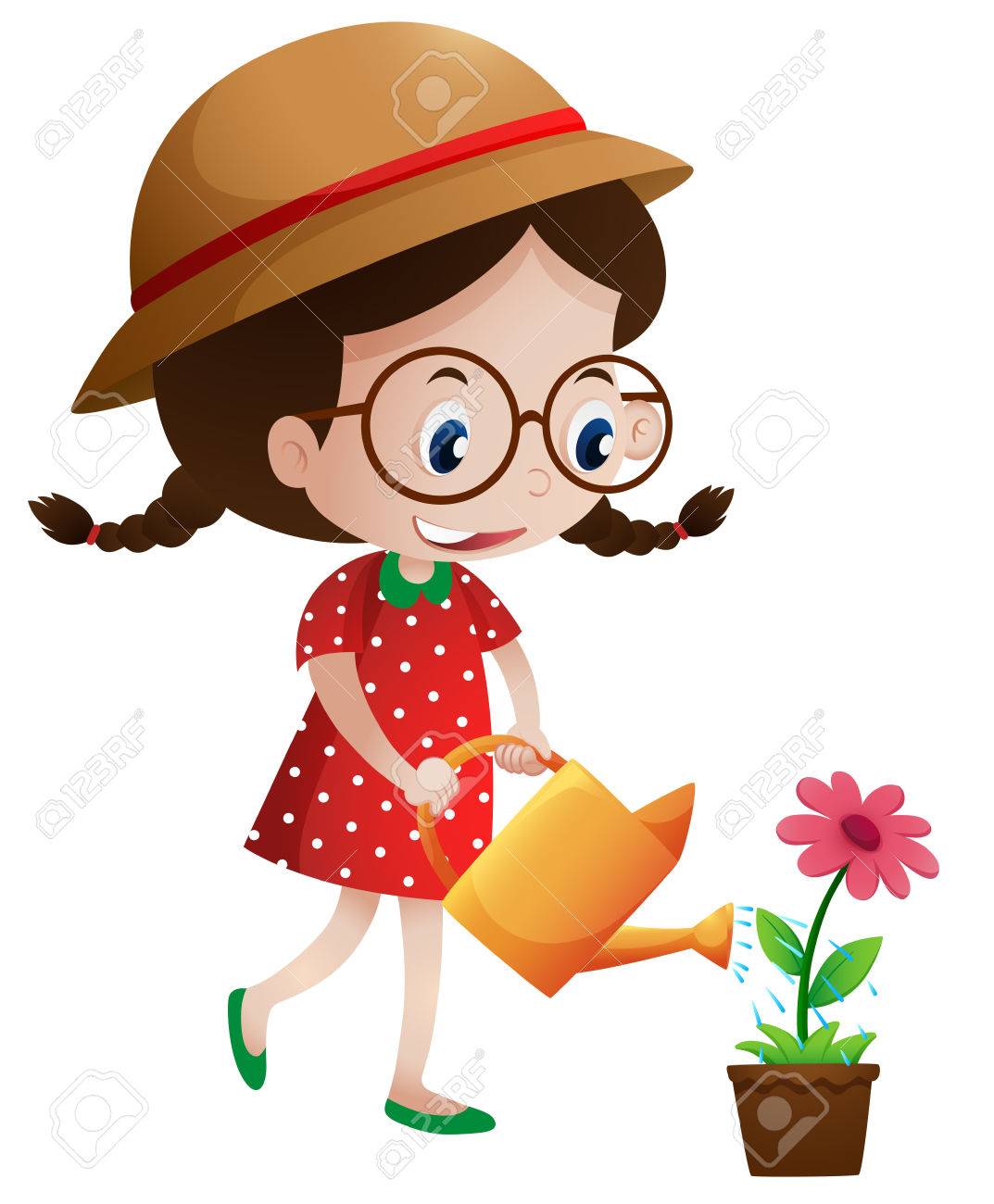 小さな女の子の水まきの花イラストのイラスト素材 ベクタ Image