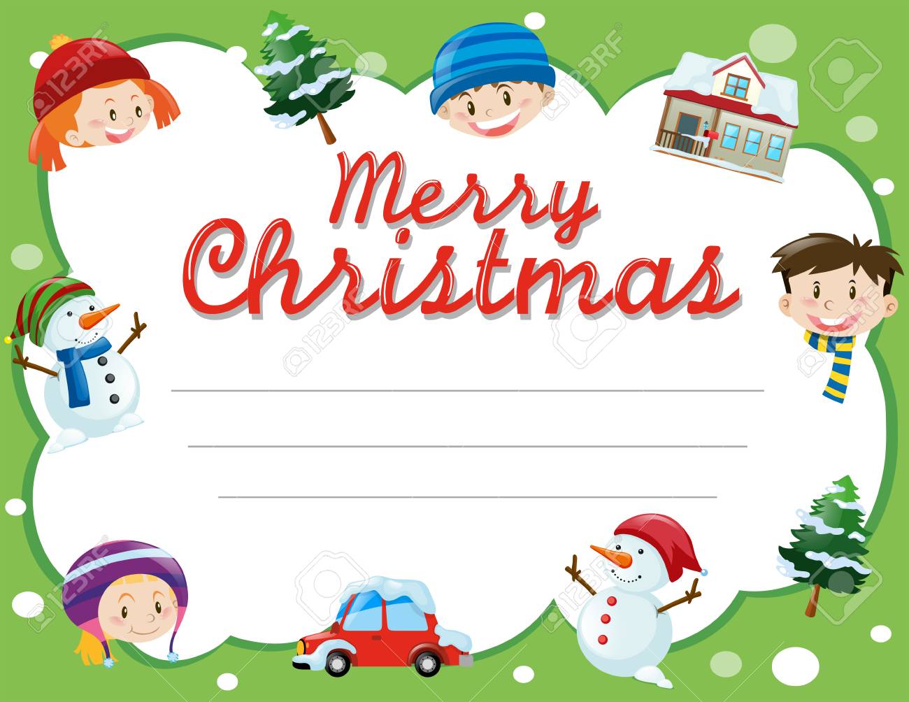 christmas card template with kids and trees illustration christmas card template for kids